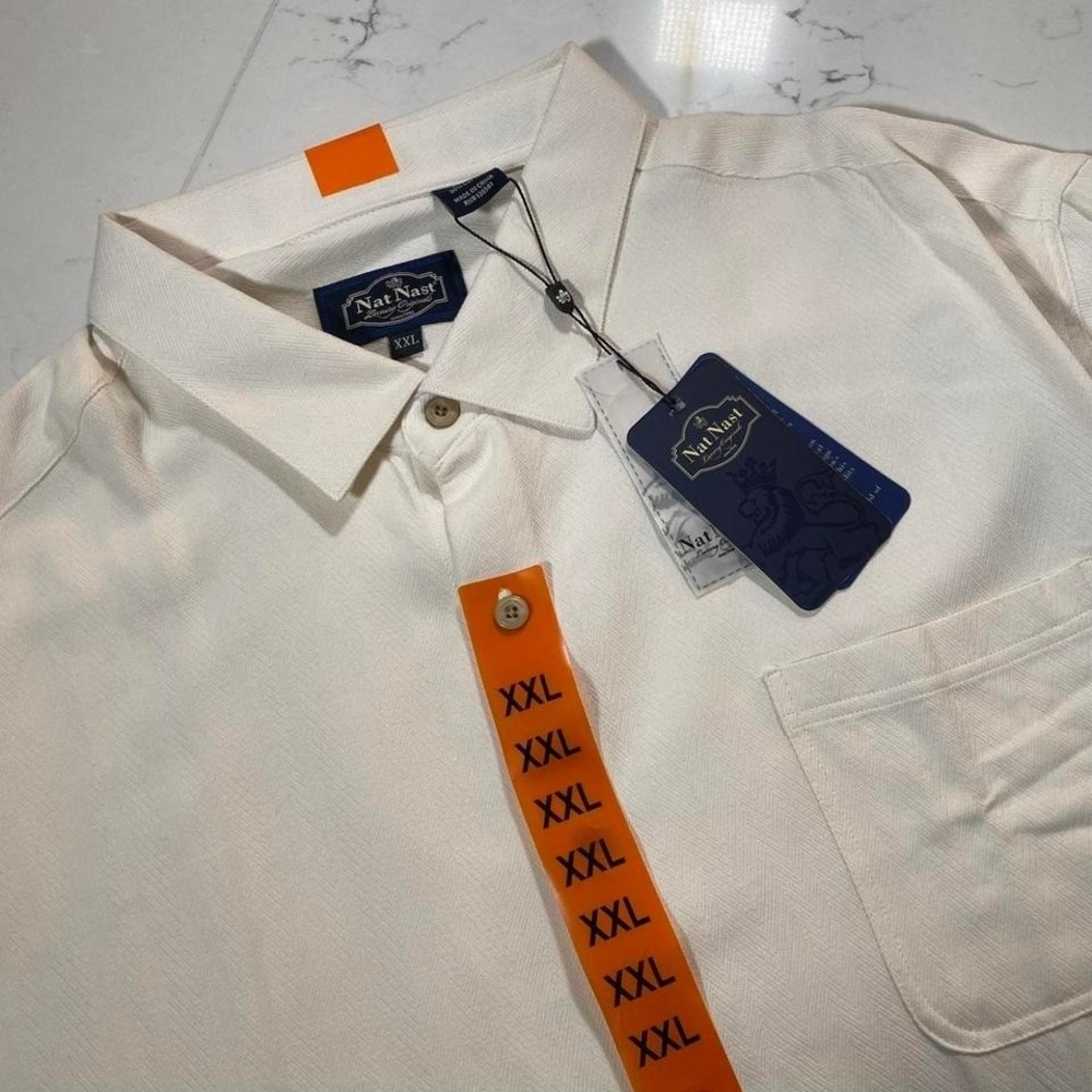 Nat‎ Nast Luxury Silk Cotton Button Down Shirt XXL White Short Sleeve NWT